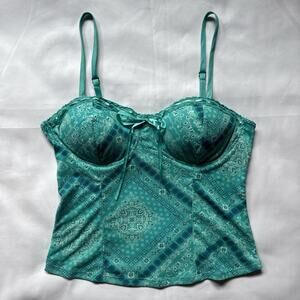 No Boundaries Teal Paisley Camisole Womens Medium Crop Corset Romantic Boho